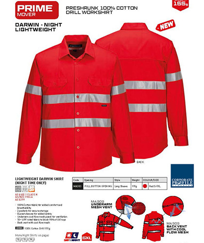 Red Workwear Shirts with Reflective Tap and Custom Logo Service FreeCall 1800 654 990